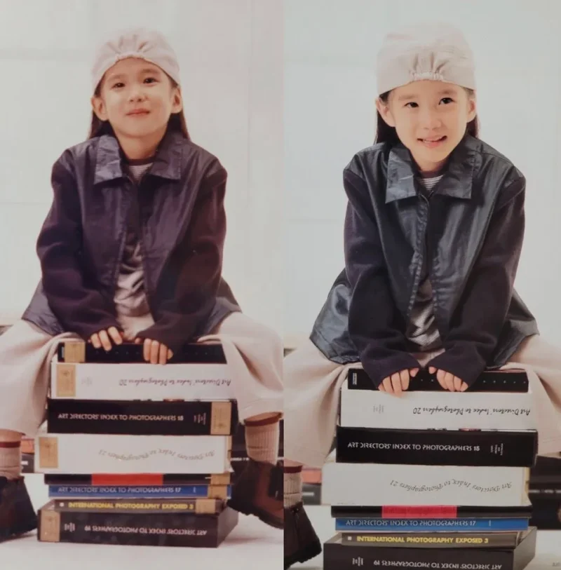 쌓아 놓은 책 위에 앉아 있는 5살의 박은빈 모델 데뷔 